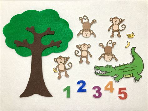 Five Monkeys Teasing Mr Alligator Felt Story Flannel Board Set