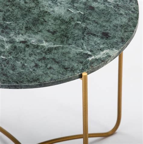 Thai Mobilier Table d appoint ronde marbre vert et métal doré Thierry