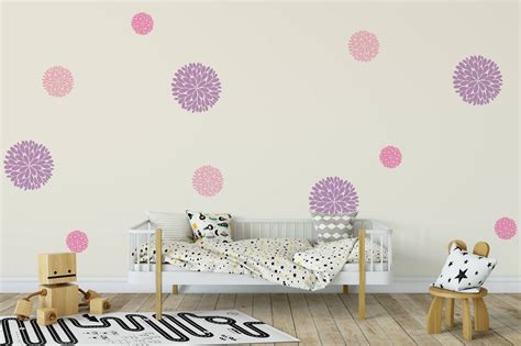 Flower Wall Decals Dahlia Flower Vinyl Decals Wall Art Decal Set Of