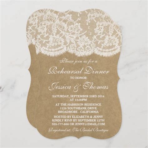 Rustic Kraft Lace Wedding Rehearsal Dinner Invitation Zazzle