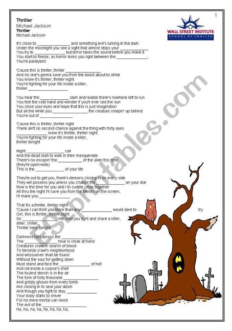 Michael Jackson Thriller Esl Worksheet By Marcel Bane