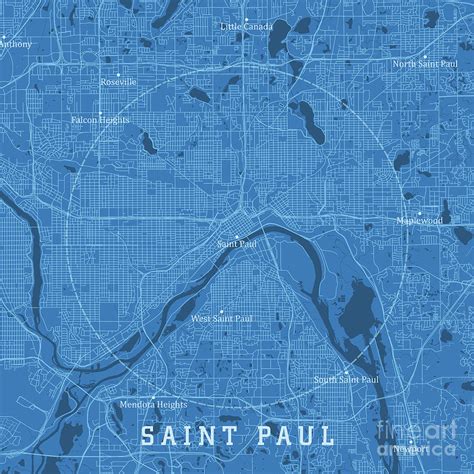 Saint Paul Mn City Vector Road Map Blue Text Digital Art By Frank