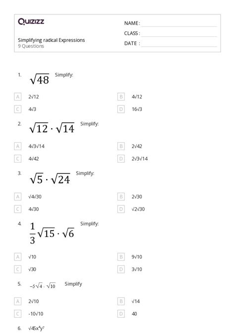 50 Radical Expressions Worksheets For Grade 9 On Quizizz Free