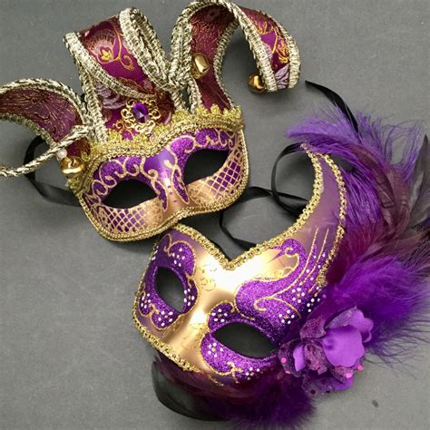 Purple Jolly Jester Mardi Gras Mask Masquerade Carnival Etsy