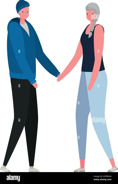 Senior Woman And Man Cartoons With Sportswear Holding Hands Vector