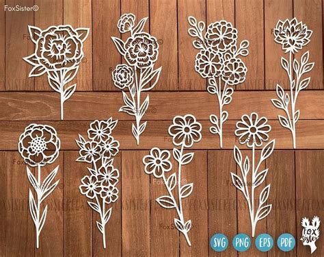 Flower Svg Bundle For Cricut And Silhouette Flowers Svg Etsy Vector