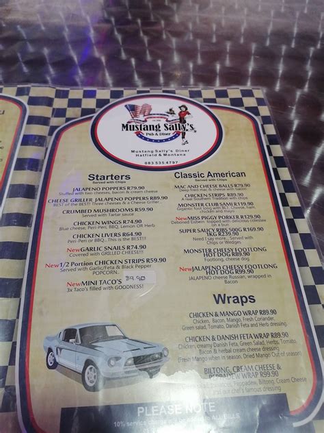 Menu At Mustang Sallys Pub And Diner Montana Pretoria