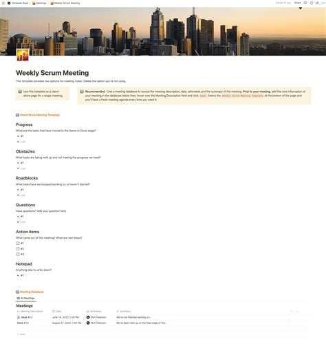 Notion Weekly Scrum Meeting Template Template Road