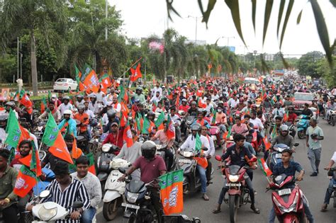 Glimpses from the bike rally organized by BJP karyakartas to welcome ...