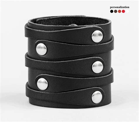 Wide Leather Wrist Cuff Bracelet Black Wide Leather Cuff Wristband For