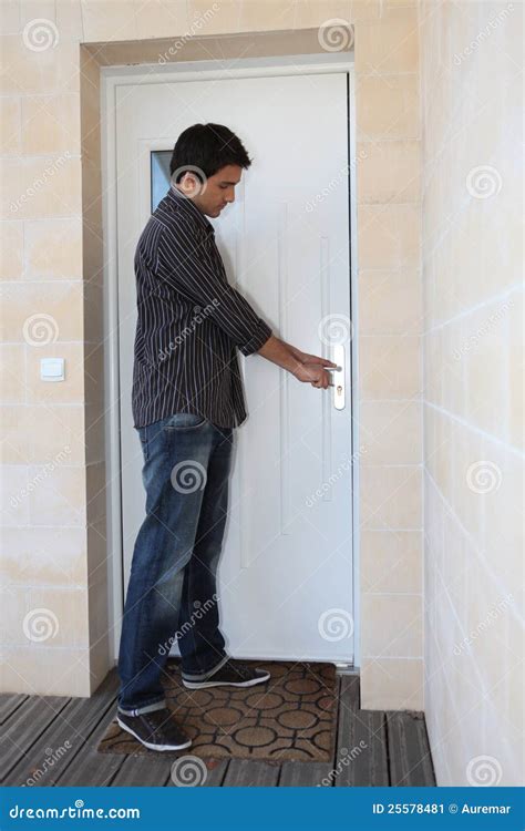 Man Opening Door Stock Image Image Of Meeting House 25578481