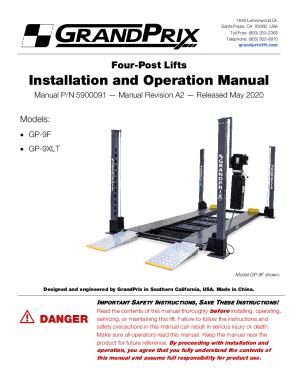 Fillable Online Gp Series Lifts Installation And Operation Manual