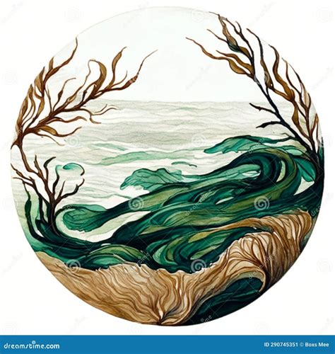 Watercolor Sea Landscape. Hand Drawn Vector Illustration in a Circle ...