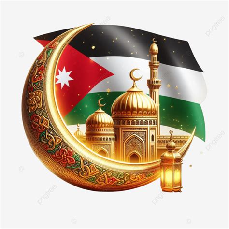 Ramadan Kareem With The Fluttering Jordanian Flag Behind Golden Mosque