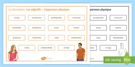 French Adjectives For Physical Description Word Mat French