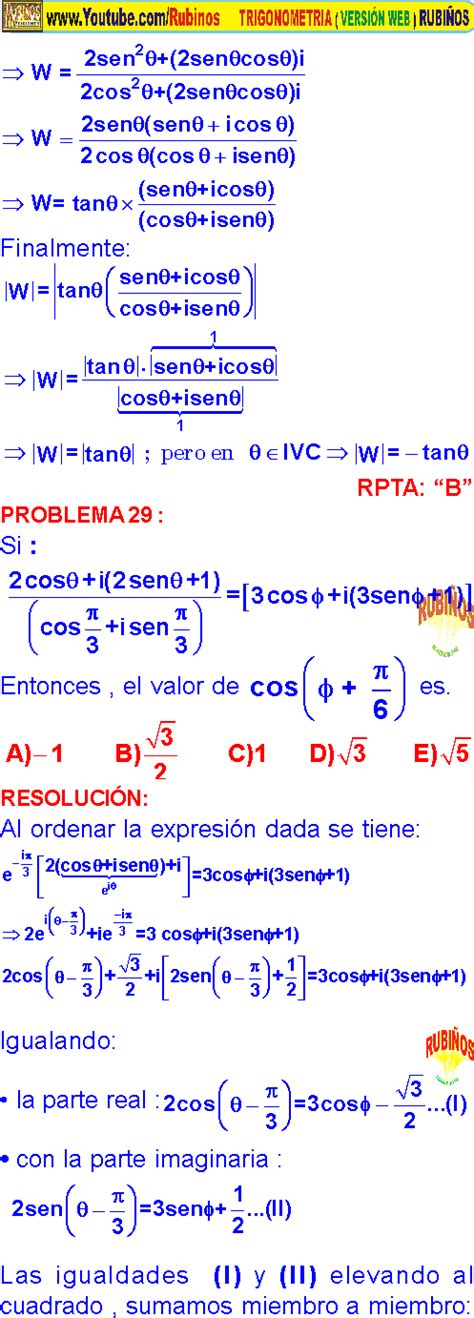 NUMEROS COMPLEJOS EN TRIGONOMETRIA PROBLEMAS RESUELTOS