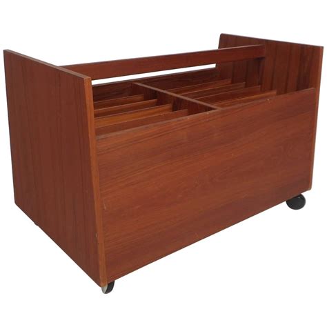 Mid Century Modern Teak Magazine Caddy With Wheels For Sale At 1stdibs