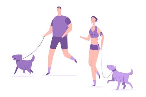 Premium Vector Fitness And Sports With Dogs Young Couple Run With