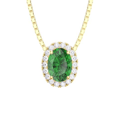 Eternity Emerald And Diamond 18ct Yellow Gold Halo Oval Pendant Jian