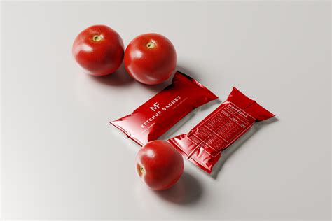 Tomato Ketchup Sachet Packet Free Mockups — Free Mockup World