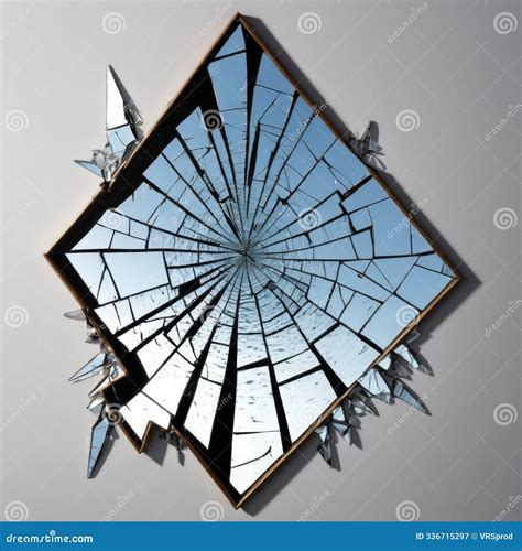 Shattered Diamond-shaped Mirror with Broken Glass Pieces Stock Image
