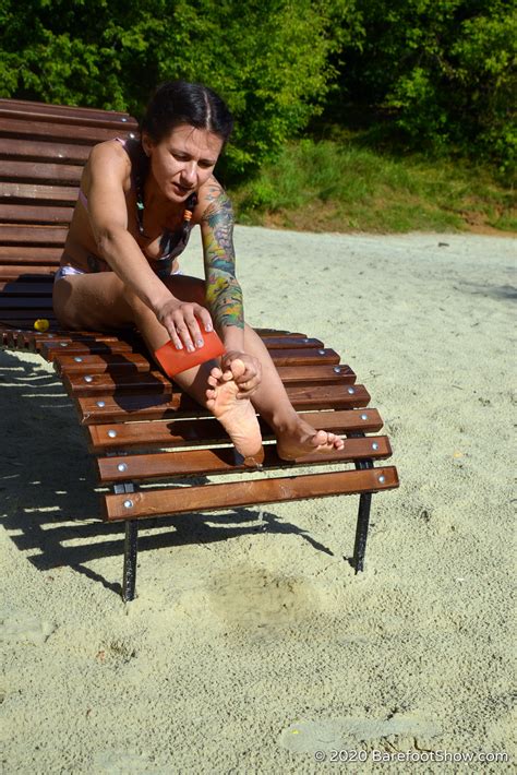 Barefoot Mature Olga Shows Wrinkled Soles On A Public Beach Part 4 Of 6 Barefoot Show