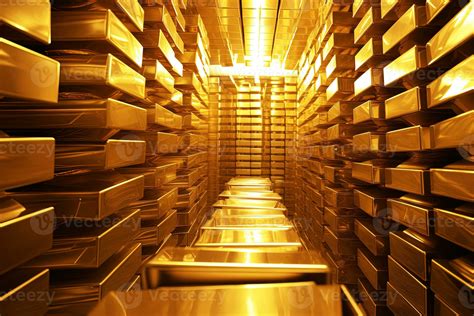 vault full of stacked gold bars or gold bricks, AI generative 27876110