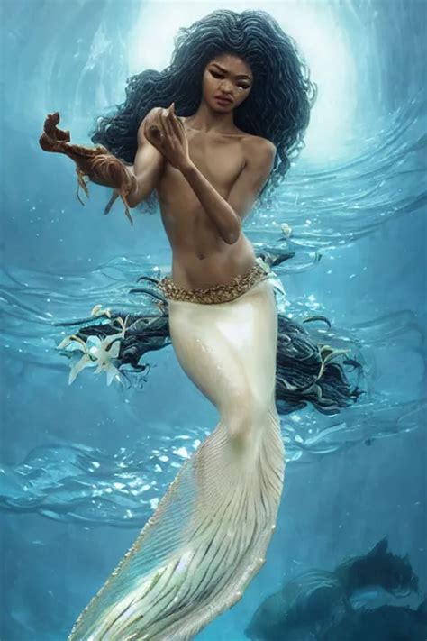 Zendaya As A Dark Skinned La Sirene Haitian Mermaid Stable Diffusion