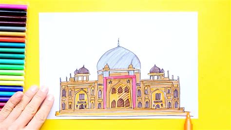 How To Draw Humayuns Tomb New Delhi Youtube