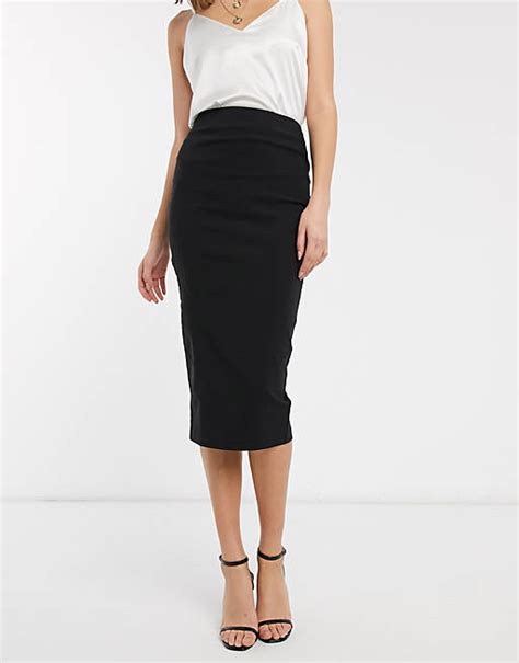 Asos Design Tall High Waist Midi Pencil Skirt In Black