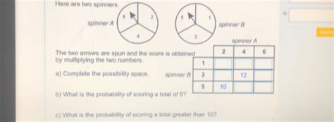 Solved Here Are Two Spinners Spinner B Seate Spinner A The Two