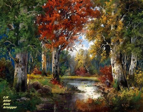 An Autumn Woodland Scene After The Original Painting By Alois Arnegger