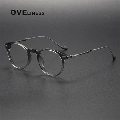 Oveliness Unisex Full Rim Round Acetate Titanium Eyeglasses 2056 In