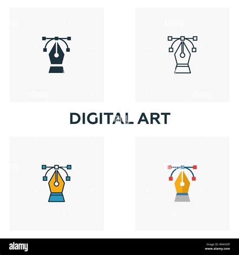 Digital Art Icon Set Four Elements In Diferent Styles From Design Ui