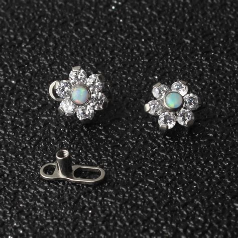 G23 Titanium Opal Flower Micro Dermal Anchor Skin Diver Base L Lip