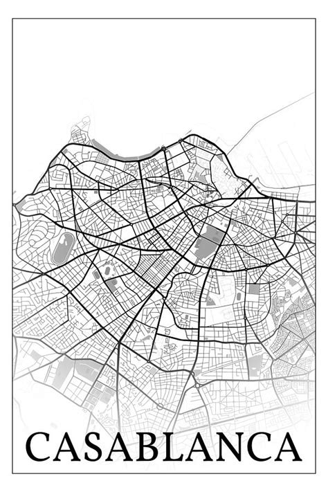 Casablanca Morocco Bw Fade City Map Print Digital Art By Dandi