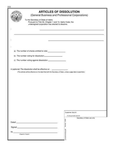 Articles Of Dissolution Form Printable Pdf Download