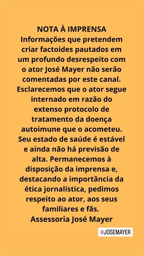 Aos 73 anos José Mayer segue internado no Rio e tem estado de saúde