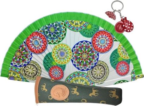 Houten Vouwwaaier Met Handgemaakte Beschermhoes En Sleutelhanger