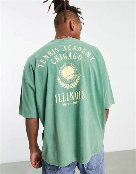 Asos Design Oversize T Shirt In Verwaschenem Grün Mit College Print