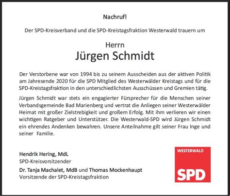 Wirt trauern um Jürgen Schmidt SPD Selters Seenplatte