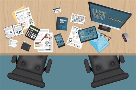 Business Planning Workspace Top View With Office Objects 1266921 Vector