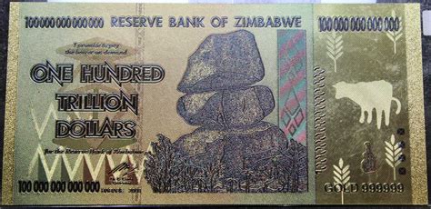 100 Trillion Dollar 24k Gold Banknote Of Zimbabwe