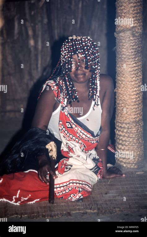 Zulu People At The Shakaland Zulu Village Nkwalini Valley Kwazulu Natal South Africa Stock