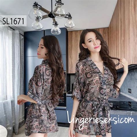 Jual Baju Tidur Sleepwear Kimono 1671 Batik Bunga Flower Lingerie Sexy