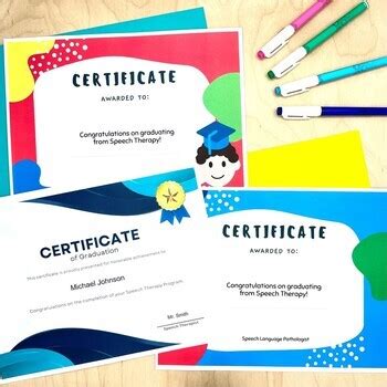 Speech Therapy Graduation Certificates L Editable Certificates Of