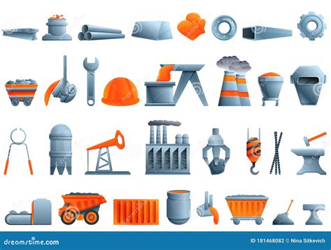 Metallurgy Icons Set Cartoon Style Stock Vector Illustration Of