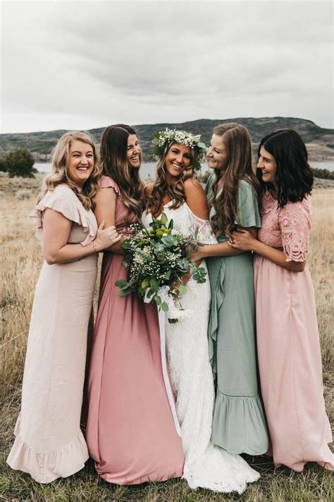 Mismatched Bridesmaid Dresses In Blush Sage Dusty Rose