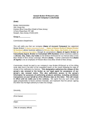 Bor Letter Doc Sample Broker Of Record Letter Doc Template