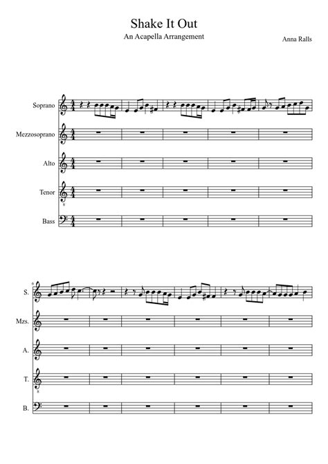 Shake It Out 5 Part Acapella Sheet Music For Bass Guitar Solo